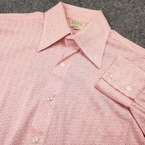 Vintage 70s Enro Shirt Mens 16 34 Pink Diamond Disco Button Up Dagger Collars